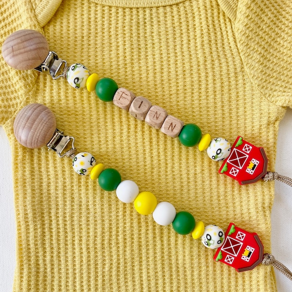 Customized Farm Pacifier Clip | Custom Baby Name Pacifier Clip | Farm Baby Gift | Baby Shower Gift for Boy | Silicone Pacifier Clip