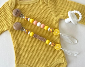 Customized Lemon Pacifier Clip | Custom Baby Name Pacifier Clip | Lemon Baby Gift | Baby Shower Gift for Girl | Citrus Fruit Baby Gift