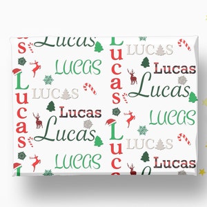 Personalized Name Christmas Gift Wrapping Paper, Holiday Gift Wrap