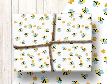 Papel de regalo con diseño de abejas y panal: papel de regalo ecológico