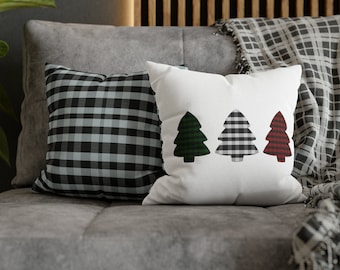 Green, White and Red Buffalo Plaid Christmas Square Pillow Case