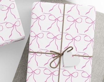 Personalized Pink Bows Wrapping Paper: Elegant Coquette Gift Wrap