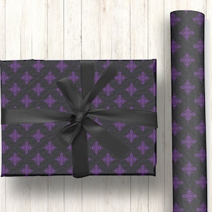 Purple Leather Damask Wrapping Paper