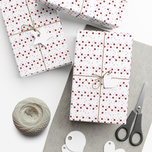 White, Red & Pink Stars Gift Wrap Paper, Christmas Wrapping Paper