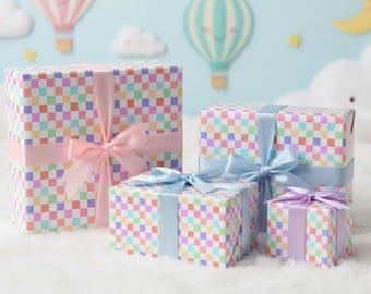 Pastel Checkerboard Gift Wrapping Paper: Birthday Holiday Supplies