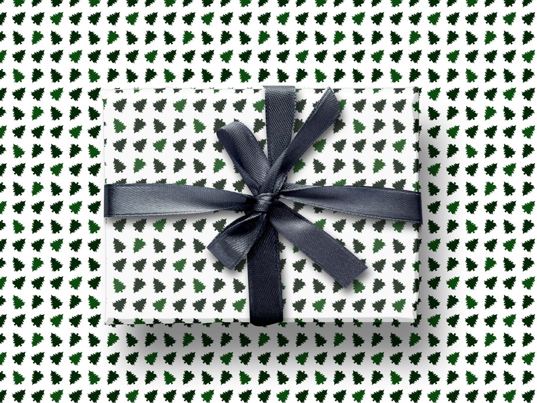 Green & White Christmas Tree Gift Wrap Paper Christmas Etsy