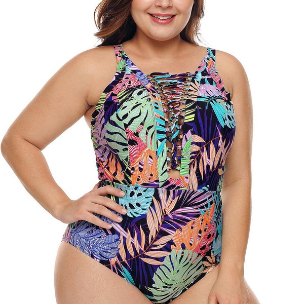 Swimwear Plus Size: Tropical Plunge V Neck One piece