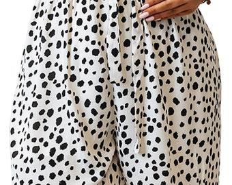 Shorts: Black and White Print High Waist - Plus Sizes Available