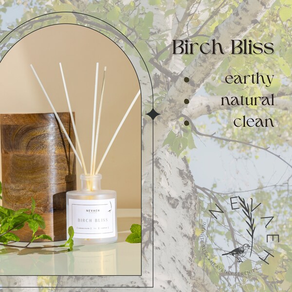 NEVAEH Birch Bliss Reed diffuser | Room Fragrance | Beauty Guru | Home Decor Essential Oil | Valentine Mom Girlfriend Wife Housewarming gift