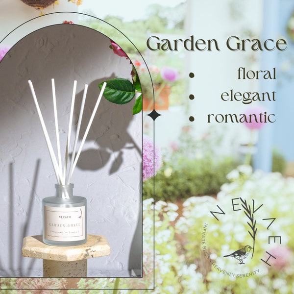 NEVAEH Garden Grace Reed diffuser| Room Fragrance| Aromatherapy| Home Decor| Essential Oil Diffuser| Valentines Day Gift idea| Housewarming