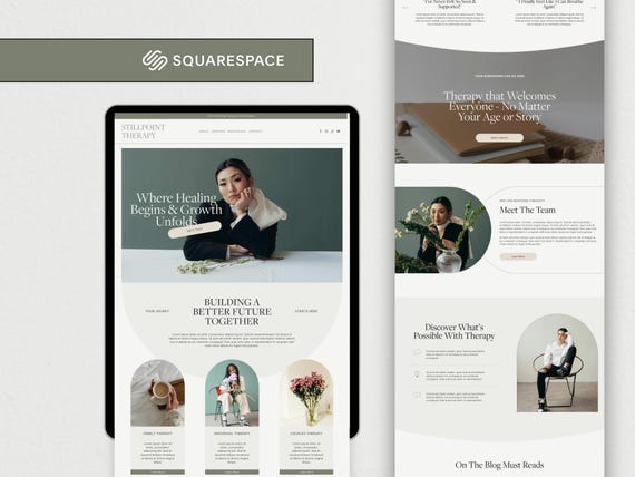 Squarespace Therapist Website Template, Modern Calming Template for Counsellors, Life Coaches, Psychologists & Wellness Professionals