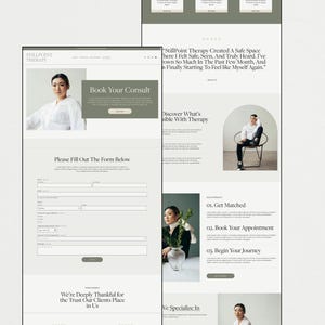 Squarespace website template designed for therapists, counsellors, psychologists, and wellness coaches looking to create a calm, modern, and professional online presence. Features a premium, minimalist design with a clean layout ideal for showcasing services, building client trust, and encouraging bookings. Fully editable in Squarespace and responsive across all devices, making it easy to customize and launch a polished website quickly and efficiently for any wellness or service-based brand.