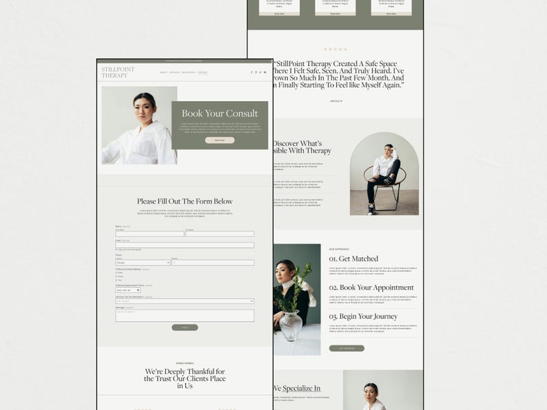 Squarespace website template designed for therapists, counsellors, psychologists, and wellness coaches looking to create a calm, modern, and professional online presence. Features a premium, minimalist design with a clean layout ideal for showcasing services, building client trust, and encouraging bookings. Fully editable in Squarespace and responsive across all devices, making it easy to customize and launch a polished website quickly and efficiently for any wellness or service-based brand.