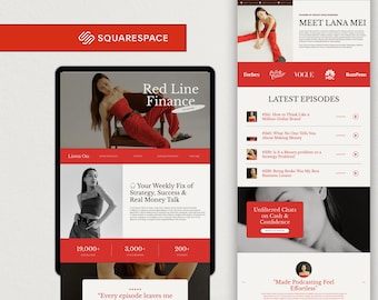 Squarespace One-Page Landing/Sales Page Template for Podcasters, Coaches & Business Professionals, Bold Red Design