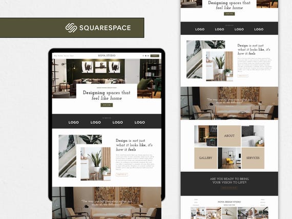Squarespace Website Template for Interior Designers & Creative Studios, Modern Stylish Professional Design