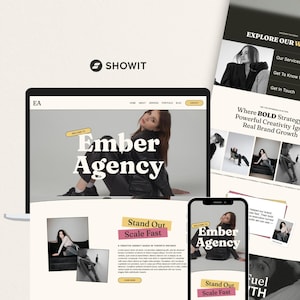 Plantilla web Showit para agencia creativa / Sitio web de agencia de marketing Bold Yellow y asistente virtual / Sitio web de portafolio Showit