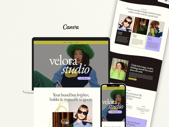 Canva Website Template for Creative Agency, One Page Canva Site, Bold Feminine Website for Coaches & Service Business