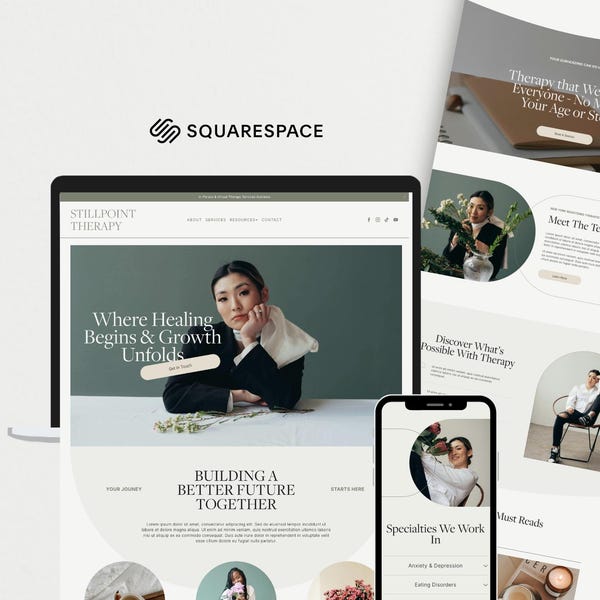 Squarespace Therapist Website Template, Modern Calming Squarespace Website for Coaches and Counselors, Minimalist Wellness Website Design