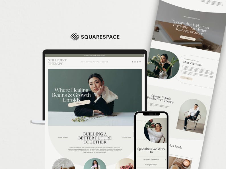Squarespace website template designed for therapists, counsellors, psychologists, and wellness coaches looking to create a calm, modern, and professional online presence. Features a premium, minimalist design with a clean layout ideal for showcasing services, building client trust, and encouraging bookings. Fully editable in Squarespace and responsive across all devices, making it easy to customize and launch a polished website quickly and efficiently for any wellness or service-based brand.