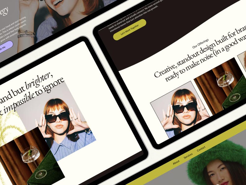 Bold, modern Canva website template designed for creative agencies, coaches, and service-based businesses. This feminine, editorial-style design helps you showcase your brand with clarity and confidence while creating a polished, high-end online presence. Fully customizable and easy to edit in Canva, it’s perfect for entrepreneurs who want a strategic, conversion-focused website that stands out, builds trust, and attracts aligned clients effortlessly.