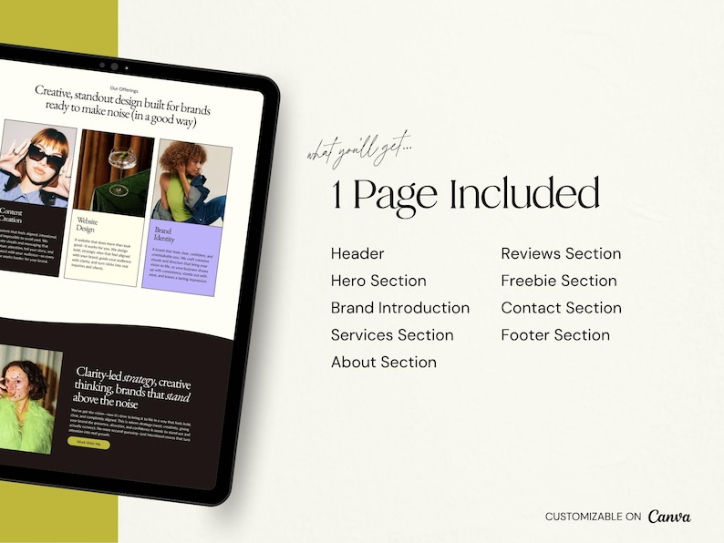 Bold, modern Canva website template designed for creative agencies, coaches, and service-based businesses. This feminine, editorial-style design helps you showcase your brand with clarity and confidence while creating a polished, high-end online presence. Fully customizable and easy to edit in Canva, it’s perfect for entrepreneurs who want a strategic, conversion-focused website that stands out, builds trust, and attracts aligned clients effortlessly.