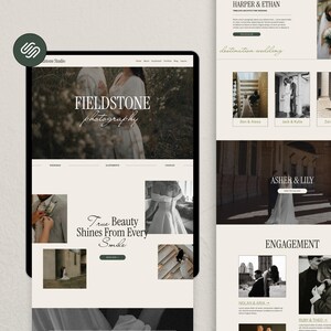 Plantilla de sitio web para fotógrafos, plantilla de sitio web para fotógrafos de bodas románticas, plantilla premium de Squarespace, sitio web de lujo
