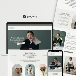 Showit Website Template for Therapists, Life Coaches and Wellness Professionals, Modern Calming Professional Design