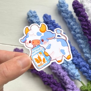Cute Oat Milk Cow Die Cut Sticker | Glossy | Splashproof Sticker