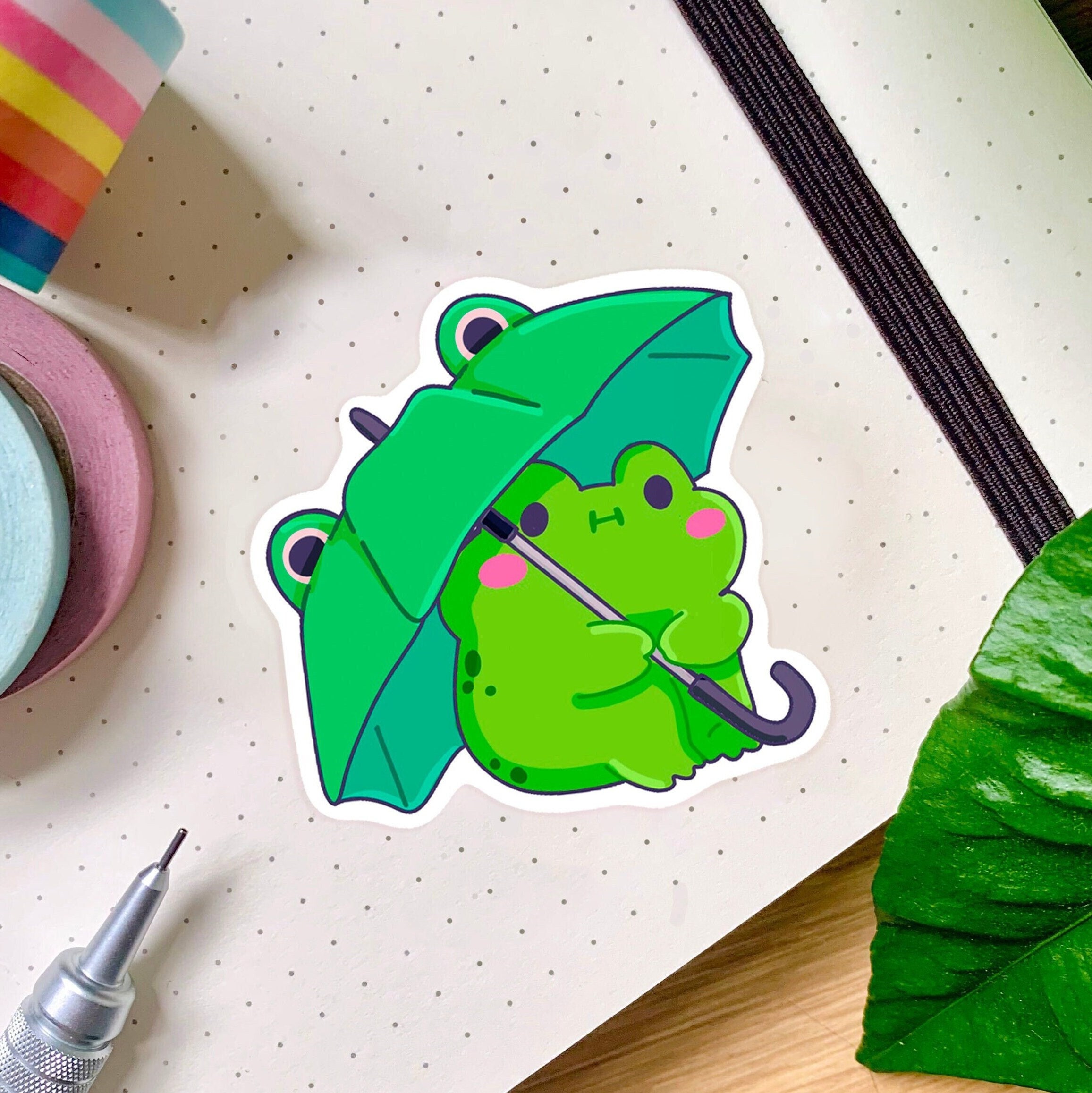 Cute Frog With a Froggy Umbrella Die Cut Sticker Glossy Splashproof ...
