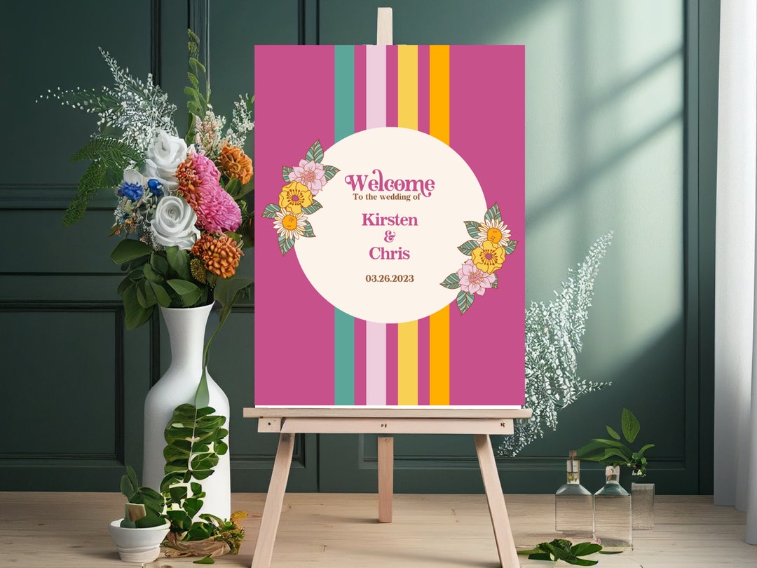 Welcome Sign Template Retro Wedding Wedding Welcome Sign - Etsy