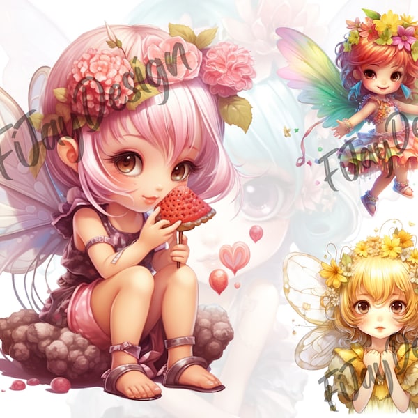 Fairy clipart bundle | 20 Cute colorful fairies | 300 DPI transparent files |  Commercial and personal use.