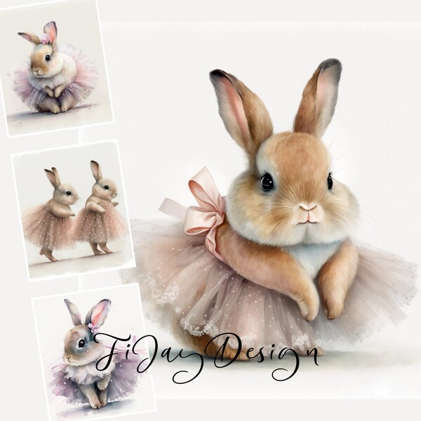 Cute Bunnies in Tutus | Nursery Spring Clipart Bundle | Spring Bunny | Scrapbooking | Crafting Bundle | Digital Paper