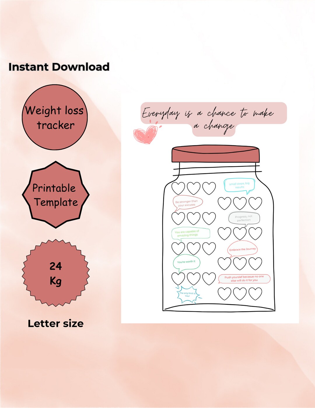 Weight Loss Tracker, Printable, Weight Loss Journey, Digital Product ...