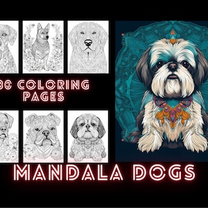 Dogs with Mandalas: A Coloring Book with 30 Coloring Pages of Cute and Loving Dogs, Digital Download, Mandala Designs, Dogs, Dog Lovers