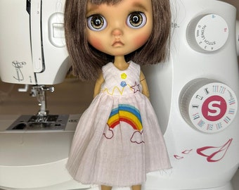 Rainbow print dress for handmade Blythe Doll, doll dress outfits, Free shipping, Custom Blythe Summer Outfit