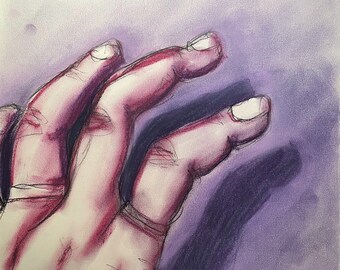 Purple Hand, Original Soft Pastel Drawing