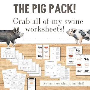 PRINTABLE The Pig Pack - Bundle of all of my Swine Learning Worksheets - Breeds, Swine Anatomy, Meat Learning, Bingo, Games and more!