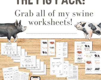 Pig Learning Printable Bundle: Swine Anatomy, Breeds, Bingo (Digital Download