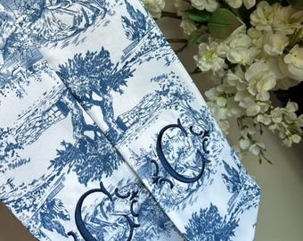 Faixa de guirlanda bordada em toile, decoração de porta com monograma personalizado, guirlanda floral sazonal.