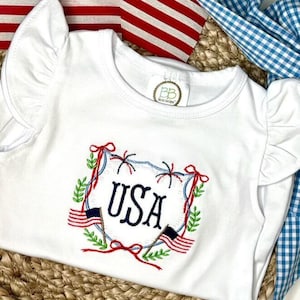 USA Baby Bubble Romper, Broderad Fjärde Juli-outfit, Patriotisk spädbarnsoutfit