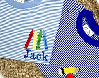 Personalized Embroidered Kids Back to School Shirt, Crayon Name Tee