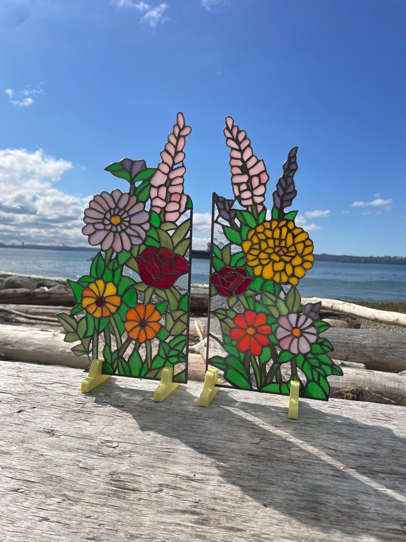 Handmade Stained Glass Window Panel Suncatcher Floral Glass Window ...