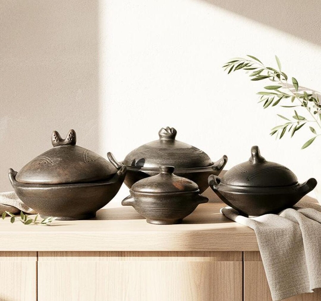 Set of 4 Smoked Terracotta Dishes With Lids — Abron Kânâh Collection ...