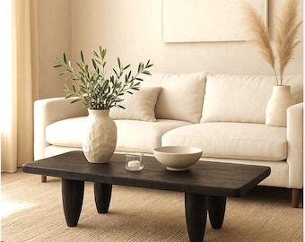 Senoufo Wooden Coffee Table 107 cm - Wabi-Sabi Spirit Bench and Ivorian Craftsmanship
