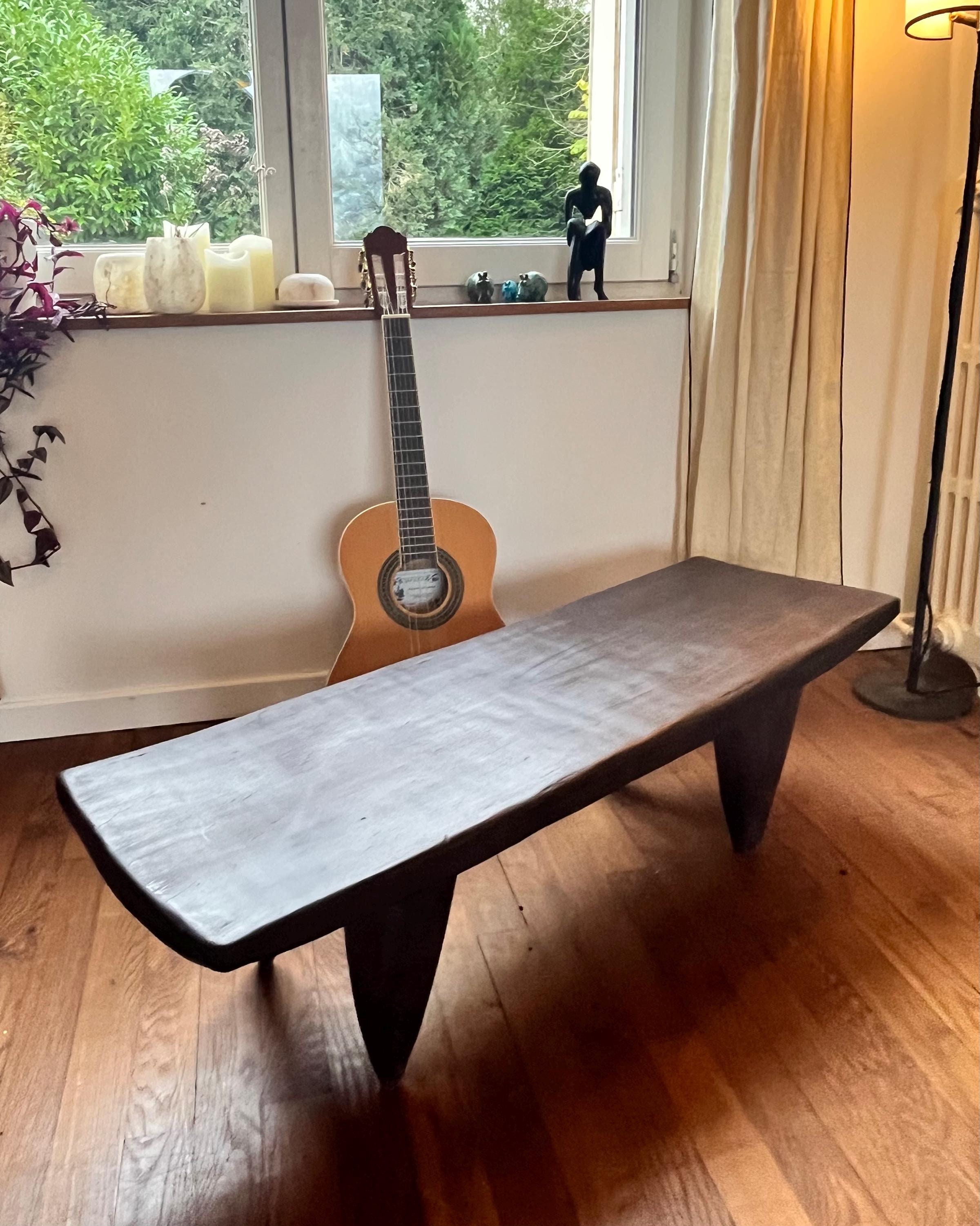 Senoufo Wooden Coffee Table 1 Meter - Wabi-Sabi Spirit Bench and Ivorian Craftsmanship