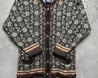 Vintage Skjaeveland Made In Norway Crazy Warm Cardigan y2k