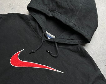 Nike vintage hoodie center swoosh logo spellout y2k crew