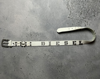 Rare Vintage Diesel Leather Belt Big Metallic Logo Opium Y2k