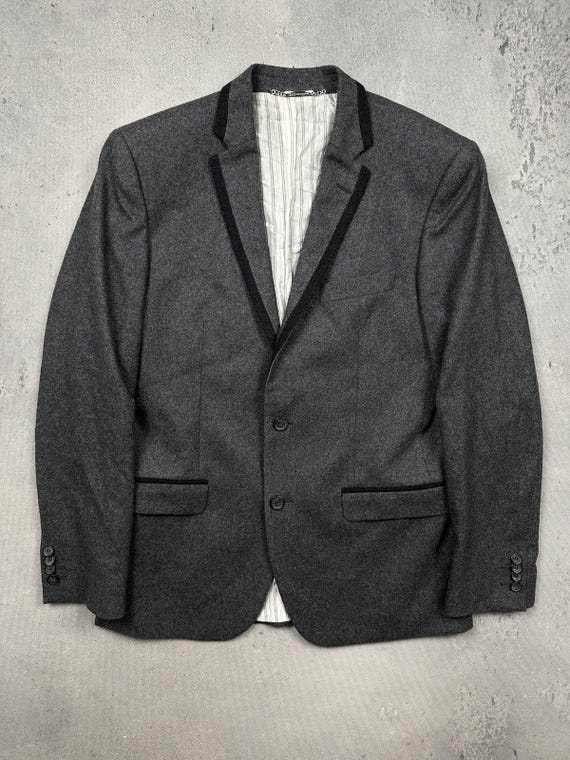 Dolce & Gabbana, Vintage Dolce & Gabbana DG Grey Wool Cashmere Trim Blazer Jacket