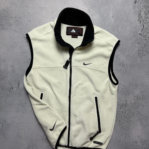 Vintage 90s Nike ACG Cream Polartec Gilet Fleece Jacket Vest